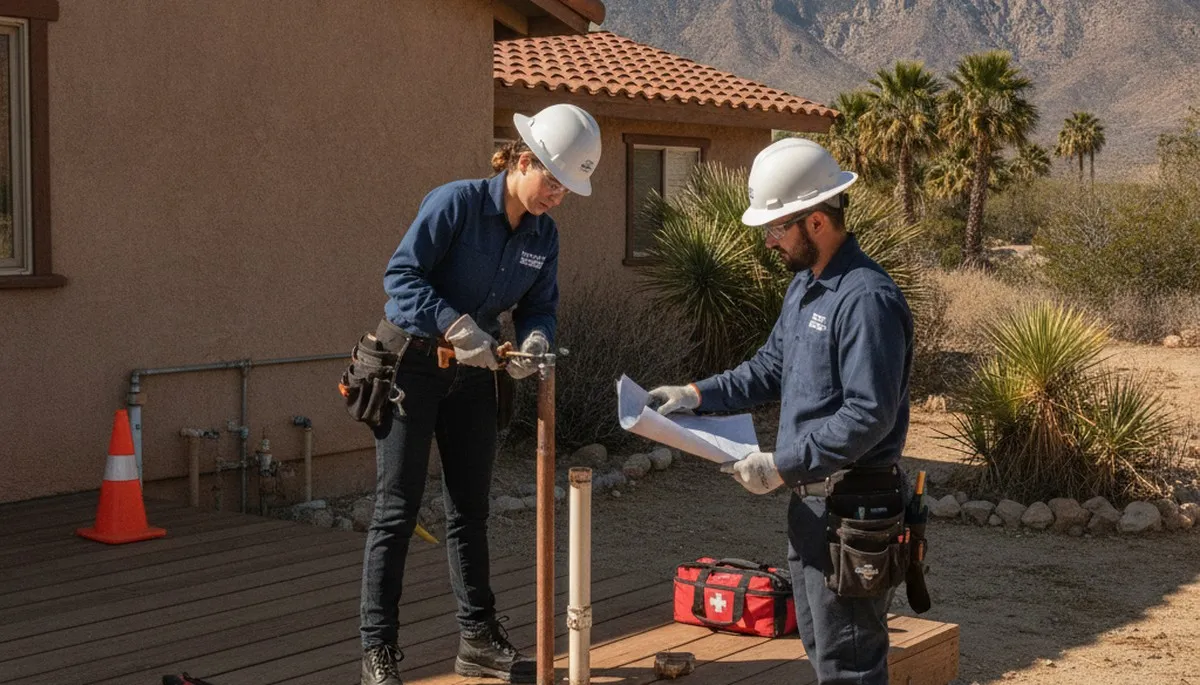 Palm Springs, CA plumber repairing a residential pipe for fast plumbing service