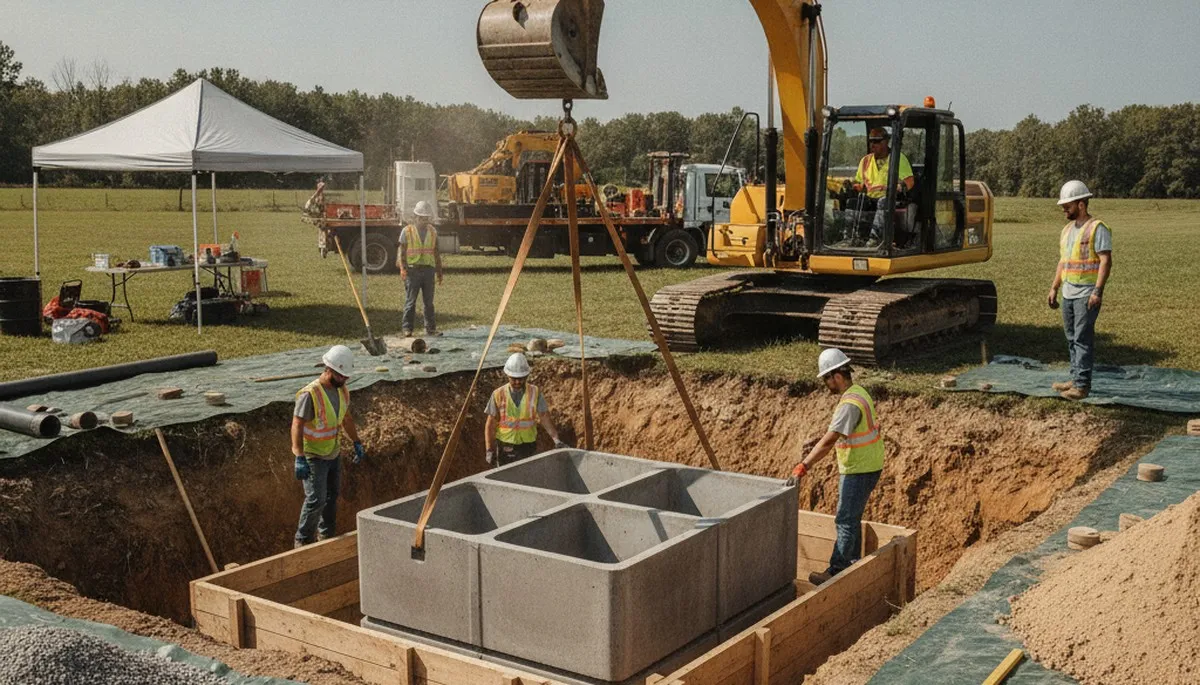 Palm Springs, CA septic tank installation crew preparing site for plumbing repair service